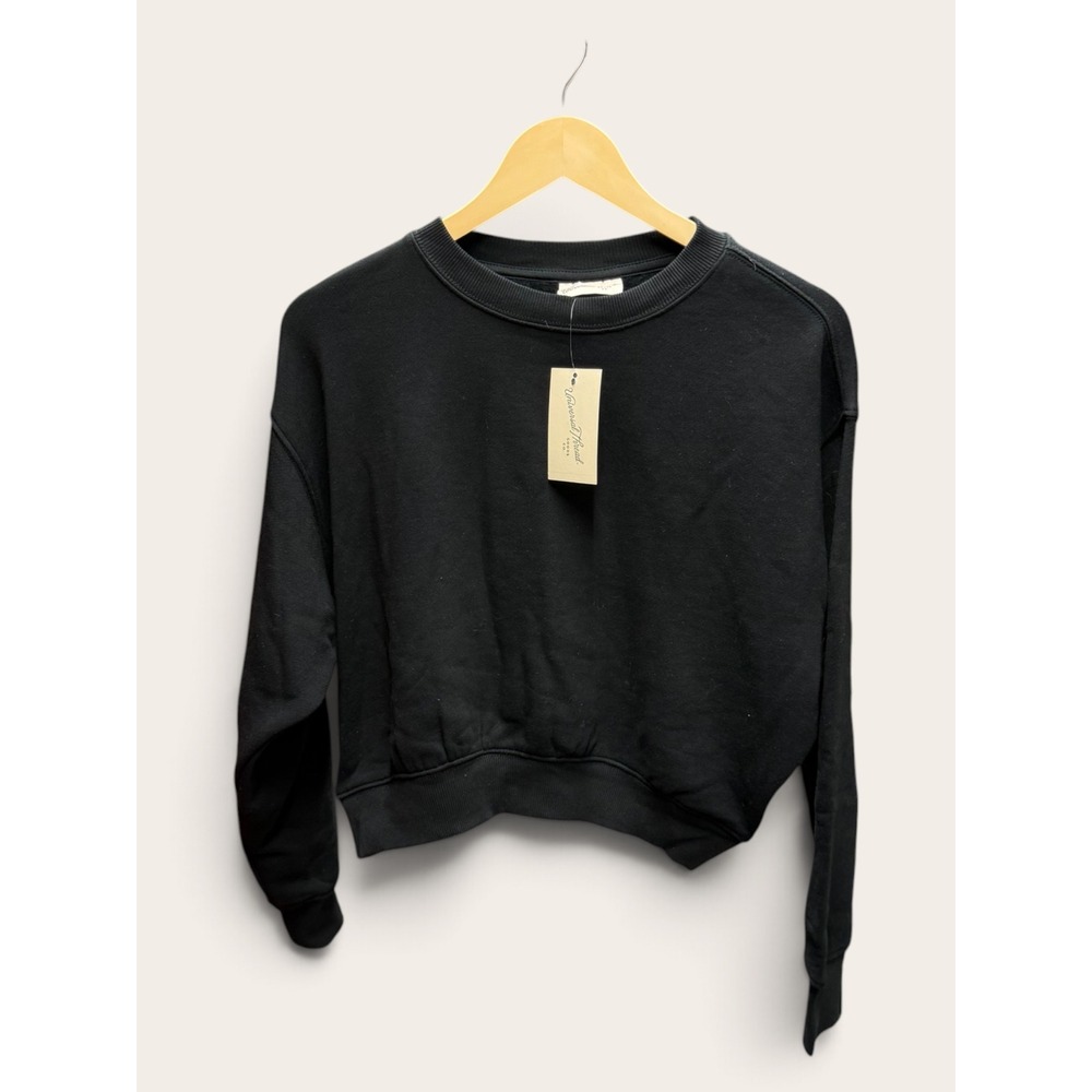 Universal Thread Womens XS Black Cropped Sweatshirt Fleece Long Sleeve NWT
